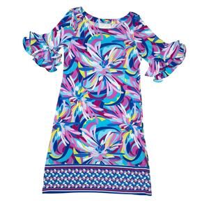 Pappagallo Victoria Preppy Pastel Abstract Print Ruffle Sleeve Shift Dress Small